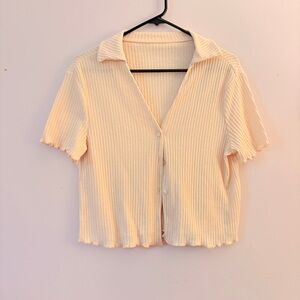 Cream Ribbed Button-Up Women's Top